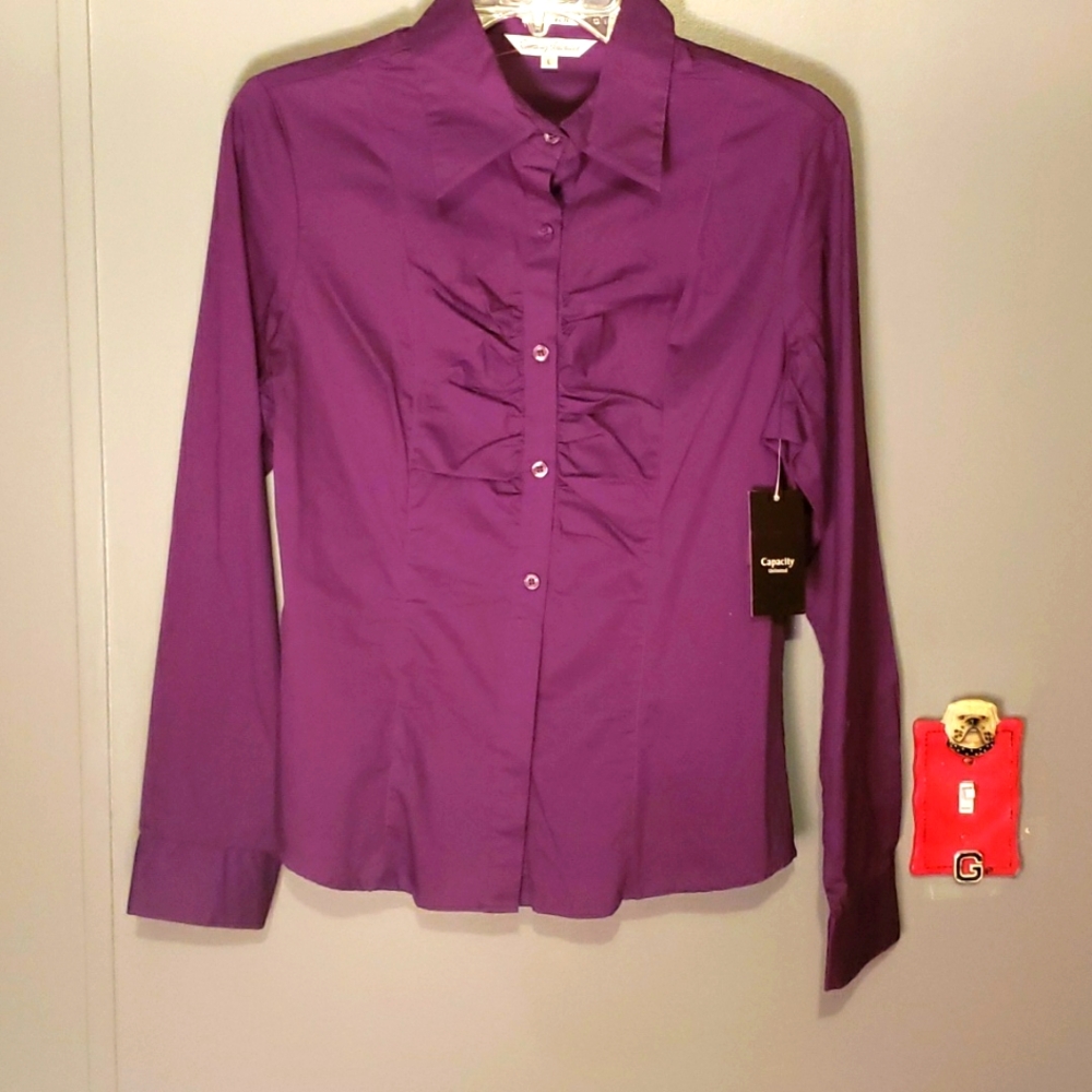 Capacity Unlimited Lady's Oxford Shirt Long-sleeved with Ruched Down Buttons
